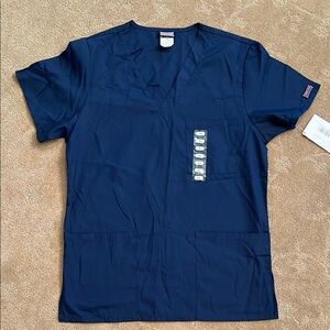 Cherokee Workwear Unisex 3-Pocket Navy Blue Scrub Top, XS